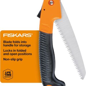 Fiskars Folding Hand Saw, 7" Pruning Saw with Power Tooth Blade with Triple Ground Teeth that Powers Through Wood Faster, Soft Grip Handle