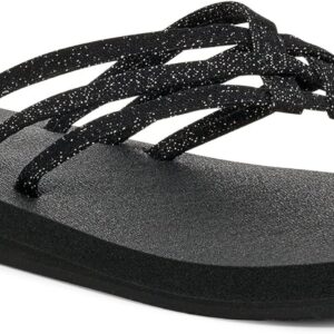 Sanuk Yoga Sandy II Sparkle | Flip Flops for Women | Yoga Sandals For Women | Women's Beach Sandals | Memory Foam Footbed, Black, 5
