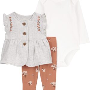 Carter's Baby girls' 3 Piece Vest Set, quilted double knit/beige, 12m