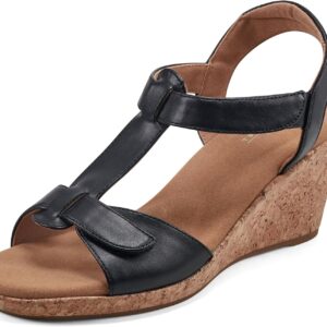 Rockport Women's Blanca T-Strap Sandal, Black, 7.5 Wide