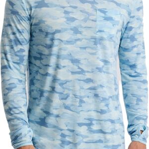 Free Fly Men's Lightweight Hoodie - UPF 20+ Sun Protection Hoodie for Men - Breathable Long Sleeve Sun Shirt for Fishing - Seasmoke Camo Surf Blue, Large