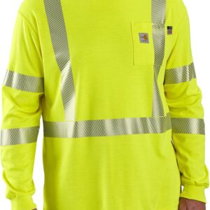 Carhartt Men's Flame Resistant High-Visibility Force Loose Fit Midweight Long-Sleeve Class 3 Pocket T-Shirt, Brite Lime, 4X-Large