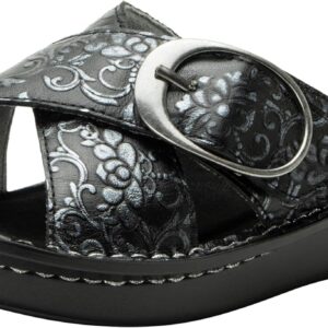 Alegria Women's Vanya Chandelier Pewter Lightweight Arch Support Comfort Leather Open Toe Big Buckle Slide Sandal 10.5-11 M US