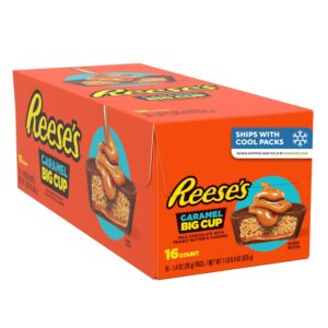 REESE'S Big Cup Caramel Milk Chocolate Peanut Butter Cups, Candy Packs, Halloween Candy, 1.4 oz (16 Count)