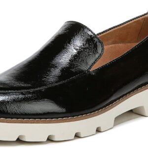 Vionic Womens Charm Kensley Comfort Loafers- Supportive Walking Shoes for Heel Pain, Plantar Fasciitis with Orthotic Insole Arch Support Black Crinkle Patent 8 Medium