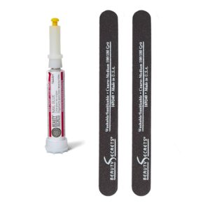 Beauty Secrets Drip & Clog Proof Nail Glue Bundled with Nail File Black Cushion Medium Coarse 180/100 Grit (2 Pack) by Beauty Secrets