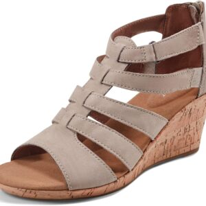 Rockport Women's Briah Gladiator Wedge Sandal, New Taupe Nubuck, 6.5 M US