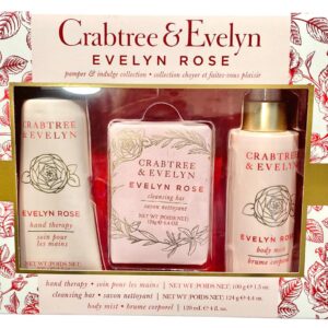 Crabtree & Evelyn EVELYN ROSE Hand Therapy, Bar Soap, Body Mist Gift Set - Full Size