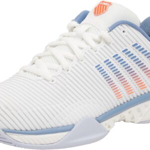 K-Swiss Men's Hypercourt Express 2 Tennis Shoe, Lucent White/Infinity/Scarlet Ibis, 10.5 M