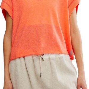Free People Women's My Time Tee, Neon Coral