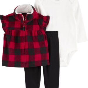 Carter's Baby girls' 3 Piece Vest Set, Red/Black, 12m