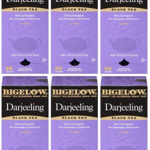 Bigelow Darjeeling Blend Tea 28-Count Boxes (Pack of 6) Full Caffeine Premium Black Tea Bold and Antioxidant-Rich Full Caffeine Black Tea in Foil-Wrapped Bags