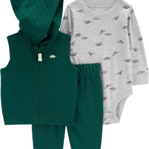 Carter's Baby Boys 3 Piece Little Jacket Set (Quilted Dino, 12 Months)