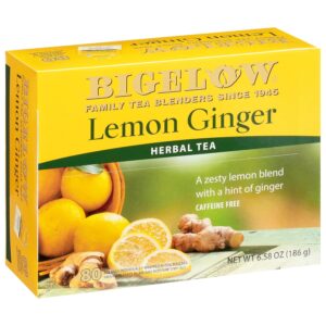 Bigelow Lemon Ginger, 80 Count Box (Pack of 1) Caffeine Free Herbal Tea , 80 Tea Bags Total