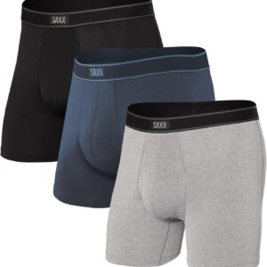 SAXX Underwear Co. Men's Underwear with Pouch Daytripper Boxer Brief Fly 3Pk, Black/Grey/Navy, Large