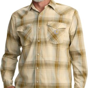 Carhartt Men's Montana Rugged Flex Relaxed Fit Lightweight Long-Sleeve Snap-Front Plaid Shirt, Chalk, Medium