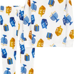 Carter's Boys' 2 Pc Hanukkah Cotton Pajamas (White/Blue/Yellow, 12 Years)