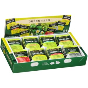 Bigelow Tea Green Tea Assortment, Individually Wrapped Tea Bags with Classic, Decaffeinated, Mint, Peach, Constant Comment, Lemon, Mango, and Earl Grey Teas, 64 Tea Bags (Pack of 1)