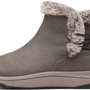 Clarks Women's Breeze Fur Ankle Boot, Dark Olive Textile, 8.5