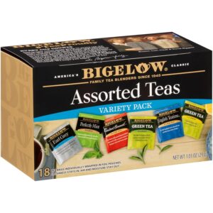 Bigelow Tea Collection Black & Green Teabags Box, Caffeinated, Packaging & Flavor Assortment May Vary, Assorted, 18 Count, Pack of 6