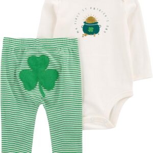 Carter's Unisex Baby 2-Piece St. Patrick's Day Bodysuit Pant Set (White/Green St. Patrick, 18 Months)