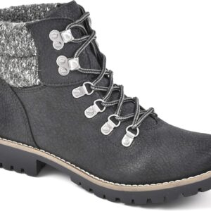 CLIFFS BY WHITE MOUNTAIN Shoes Pathfield Women's Lace-up Hiker Style Bootie, Black/Fabric, 7.5 M
