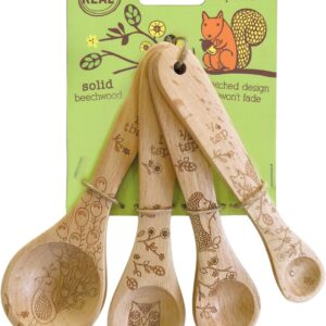 Talisman Designs Laser Etched Beechwood | Set of 4 | Woodland Design | Natural, Wooden Measuring Spoons Set| Cute & Functional Kitchen Tools
