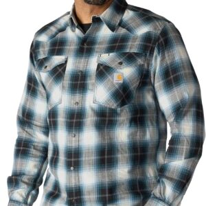 Carhartt Men's Montana Rugged Flex Relaxed Fit Lightweight Long-Sleeve Snap-Front Plaid Shirt, Black, Large Tall