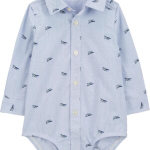 OshKosh B'Gosh Baby Boy's Buttonfront Bodysuit, Blue Plane, 24M