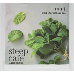 Steep Café Mint Herbal Tea, 50 Bags per Box, Single Source, Premium Whole Leaf Teas in a Sachet Pyramid Bag, Individually Wrapped in a Foil Pouch, Hot or Iced, by Bigelow Tea