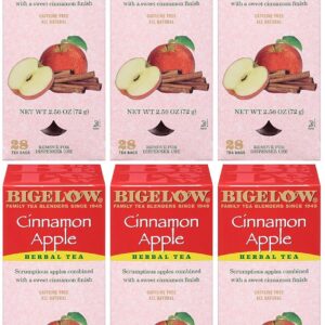 Bigelow Cinnamon Apple Herbal Tea Bags 28-Count Boxes (Pack of 6) Cinnamon Apple Hibiscus Flavored Herbal Tea Bags All Natural Non-GMO